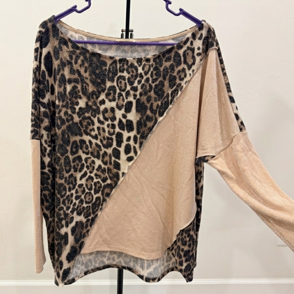 Oddi Leopard Colorblock Top – Size 1X